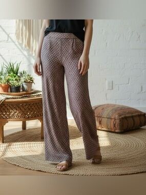Floreat Loved by Anthropologie Wide-Leg Floral Geometric Satin Lounge Pants M